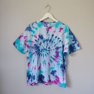 Vintage M&O Knits Colorful Tie-Dye  Crewneck T-Shirt Short Sleeve Size Large